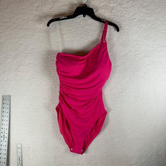 Ralph Lauren Womens One Shoulder Straps One-Piece Pink Swimsuit Size 16 NWT 9377 - Picture 1 of 11